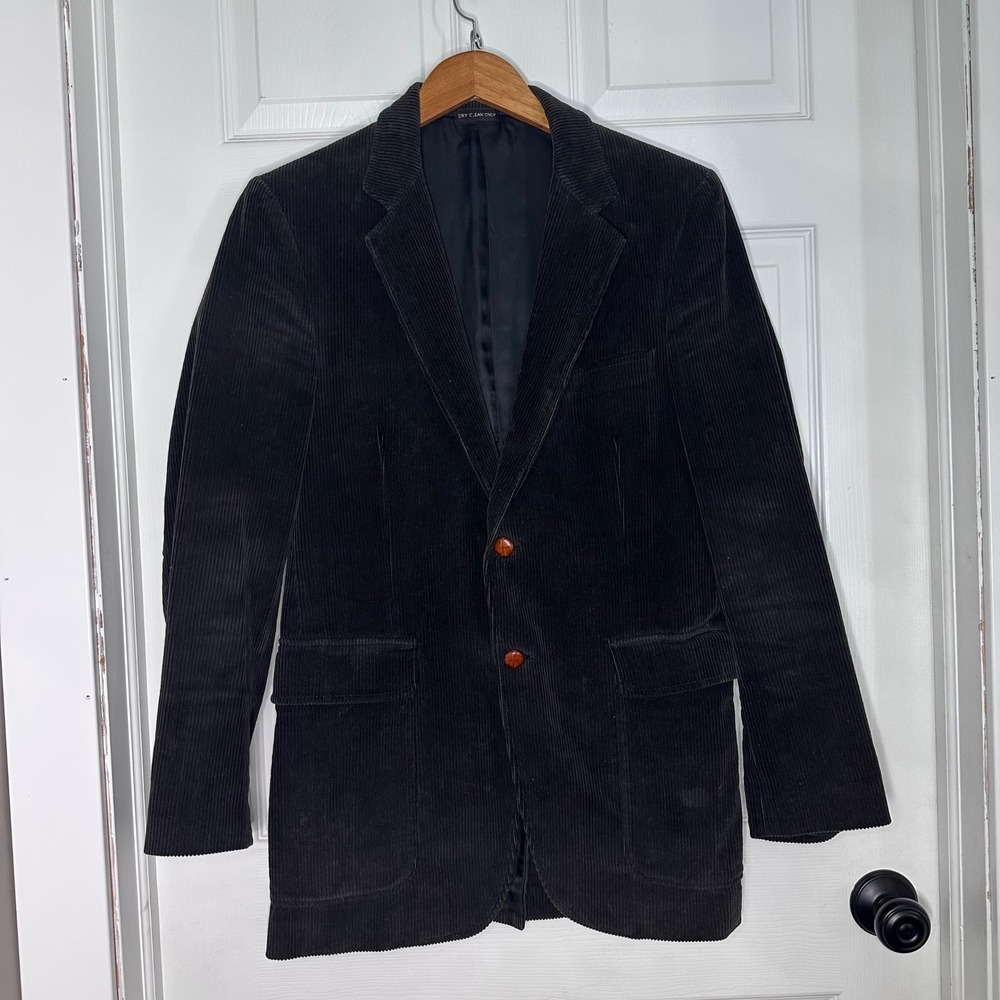 Vintage Jordache Mens Black Corduroy Blazer Jacket 2 Button Cotton Sport Coat